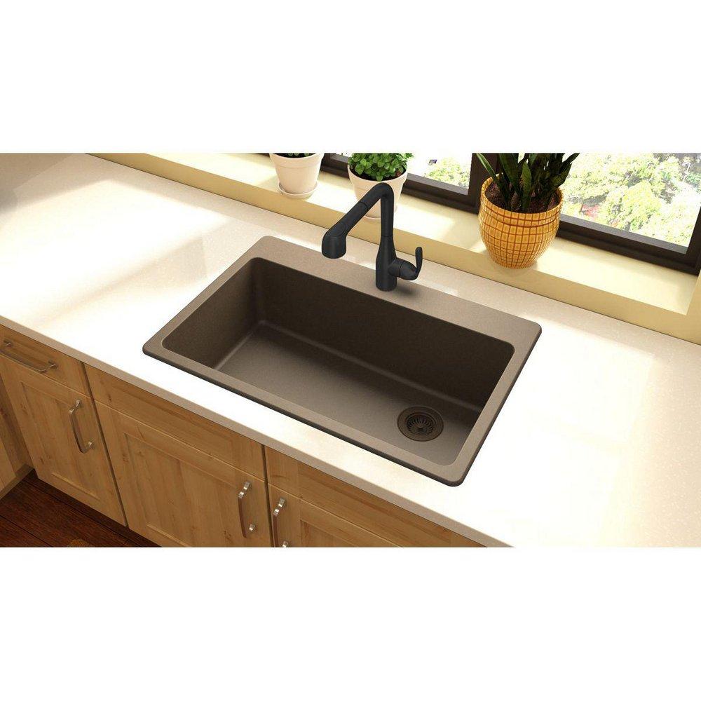 Elkay Mocha 33 x 22 in. No Hole Composite Single Bowl Drop-in Kitchen Sink 