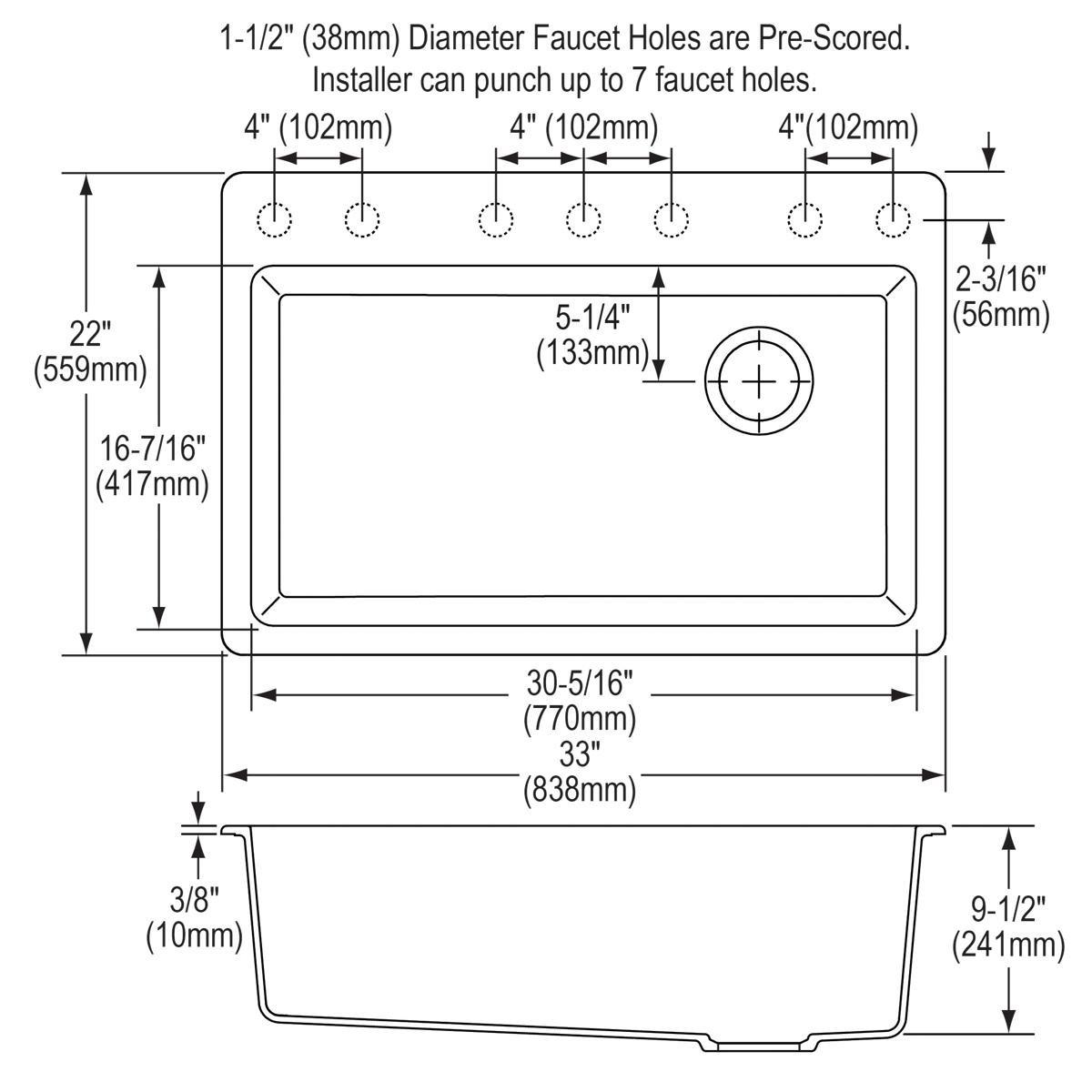 Elkay Mocha 33 x 22 in. No Hole Composite Single Bowl Drop-in Kitchen Sink 