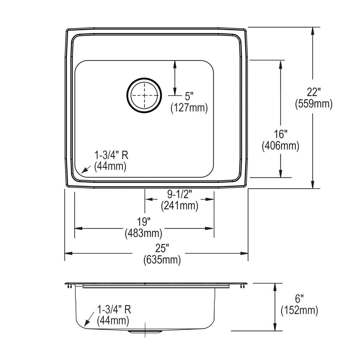Elkay Black 18-1/8 x 18-1/8 in. Drop-in and Undermount Bar Sink 
