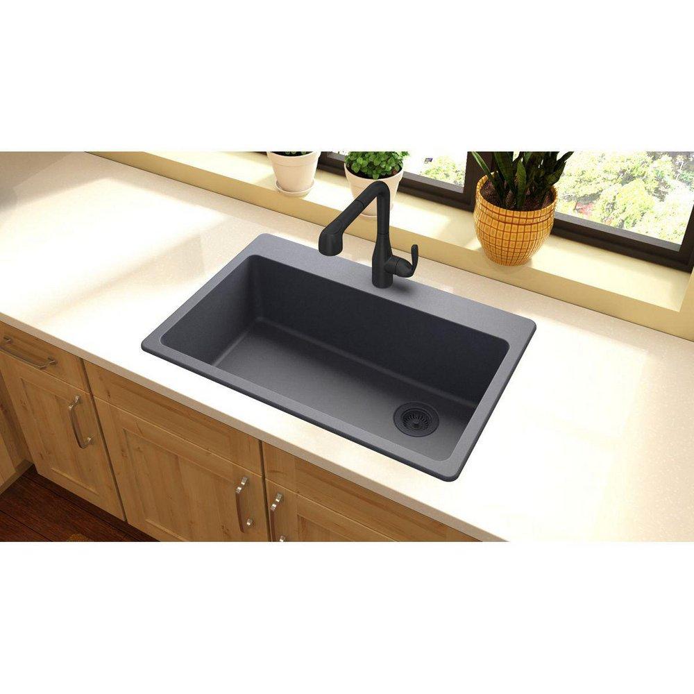 Elkay Dusk Grey 33 x 22 in. No Hole Composite Single Bowl Drop-in Kitchen Sink 