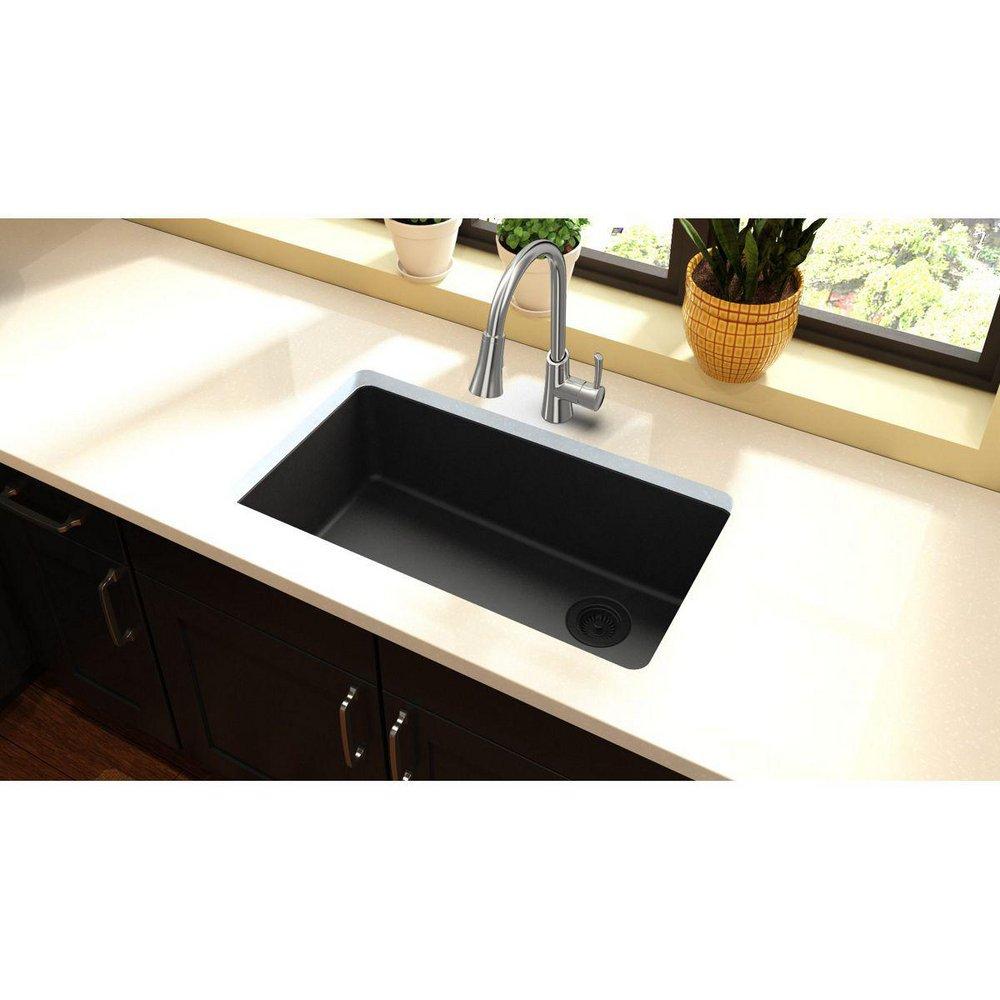 Elkay Black 33 x 18-3/4 in. No Hole Composite Single Bowl Undermount Kitchen Sink 