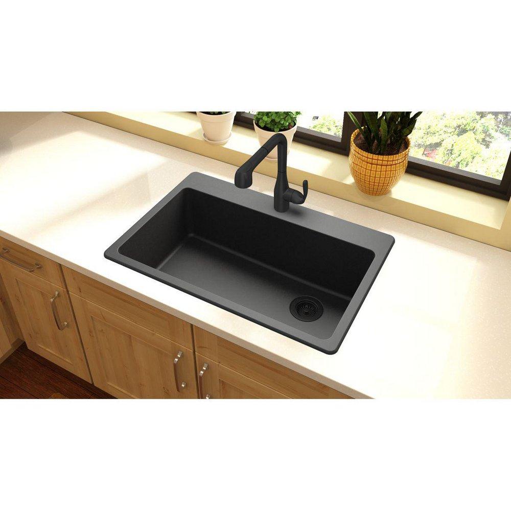 Elkay Black 33 x 22 in. No Hole Composite Single Bowl Drop-in Kitchen Sink 