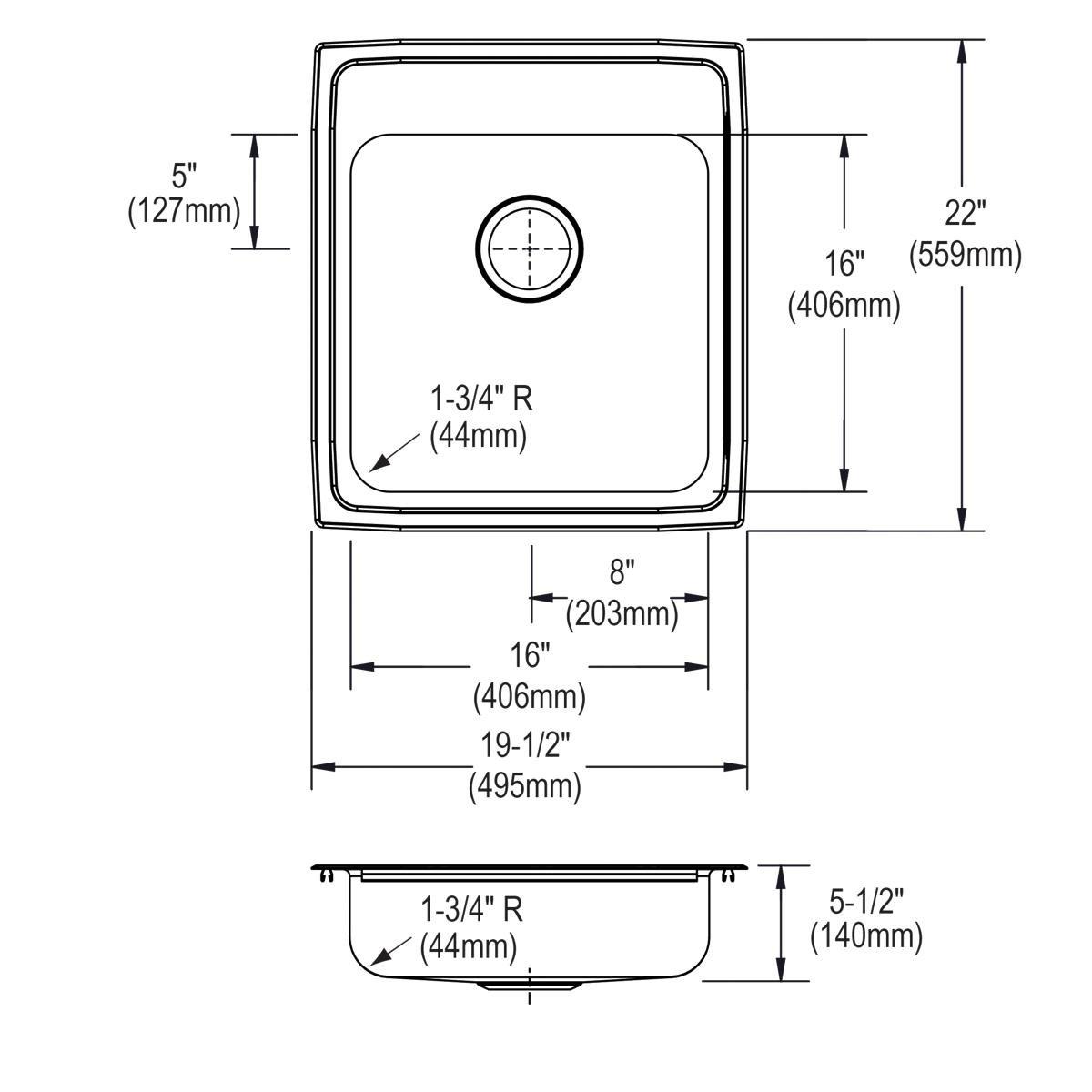 Elkay Black 33 x 22 in. No Hole Composite Single Bowl Drop-in Kitchen Sink 