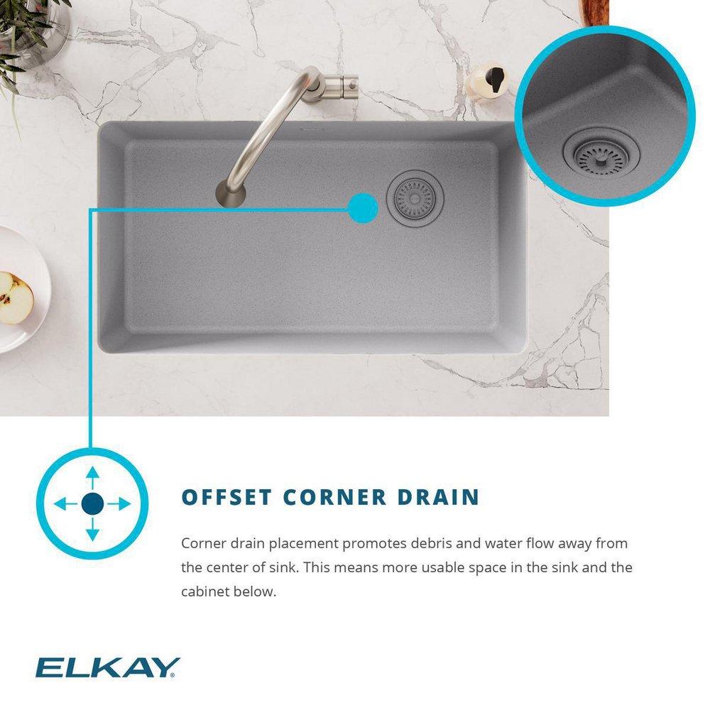 Elkay White 33 x 18-3/4 in. No Hole Composite Single Bowl Undermount Kitchen Sink 