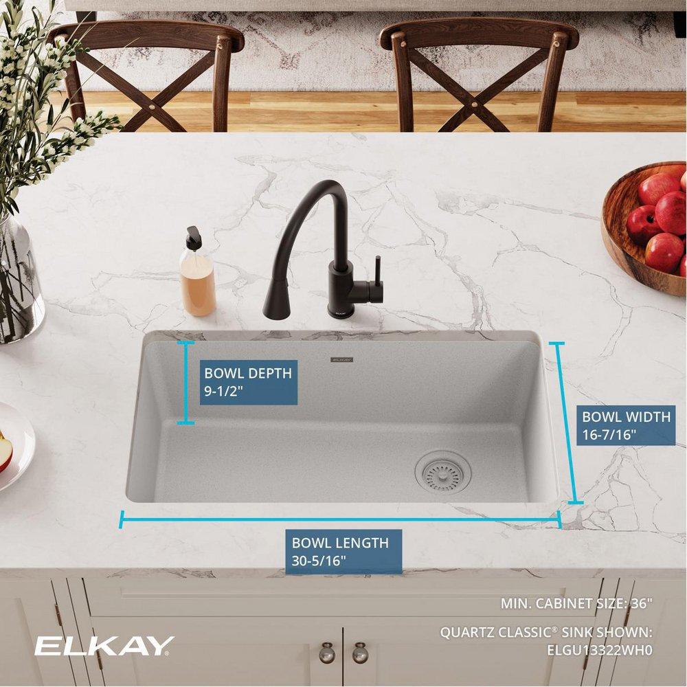 Elkay White 33 x 18-3/4 in. No Hole Composite Single Bowl Undermount Kitchen Sink 