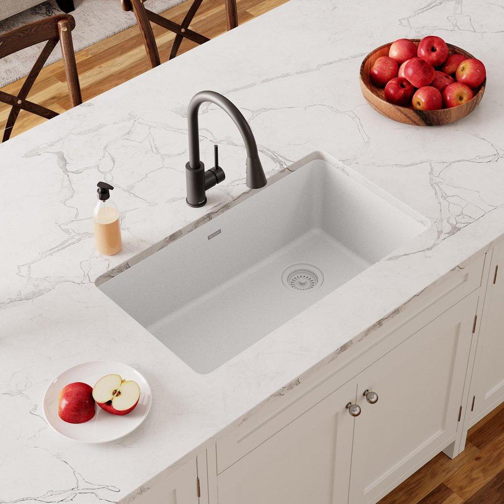 Elkay White 33 x 18-3/4 in. No Hole Composite Single Bowl Undermount Kitchen Sink 