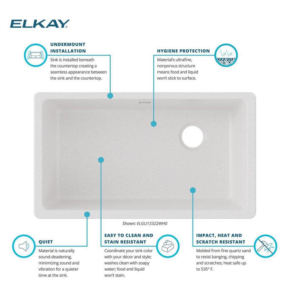 Elkay White 33 x 18-3/4 in. No Hole Composite Single Bowl Undermount Kitchen Sink 