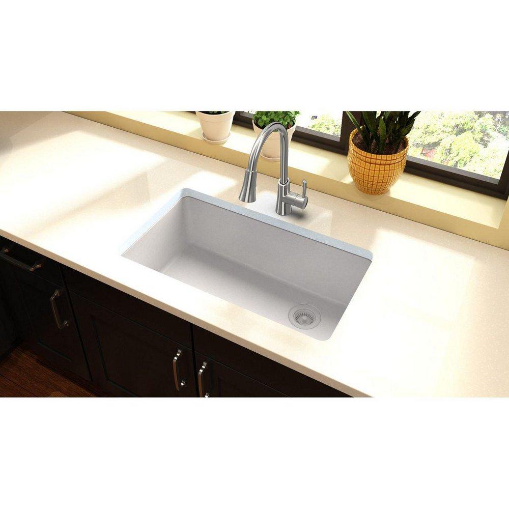 Elkay White 33 x 18-3/4 in. No Hole Composite Single Bowl Undermount Kitchen Sink 