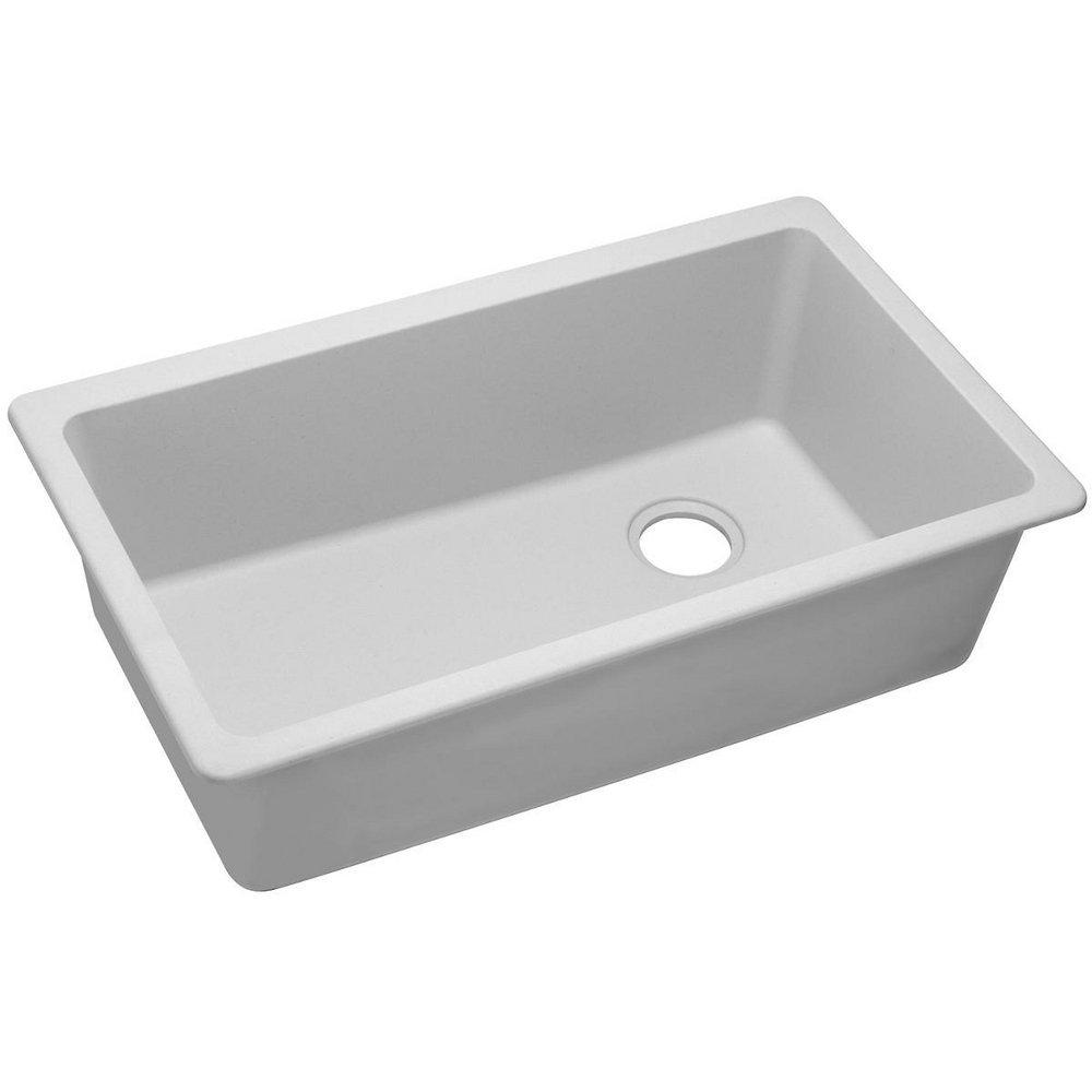Elkay White 33 x 18-3/4 in. No Hole Composite Single Bowl Undermount Kitchen Sink 