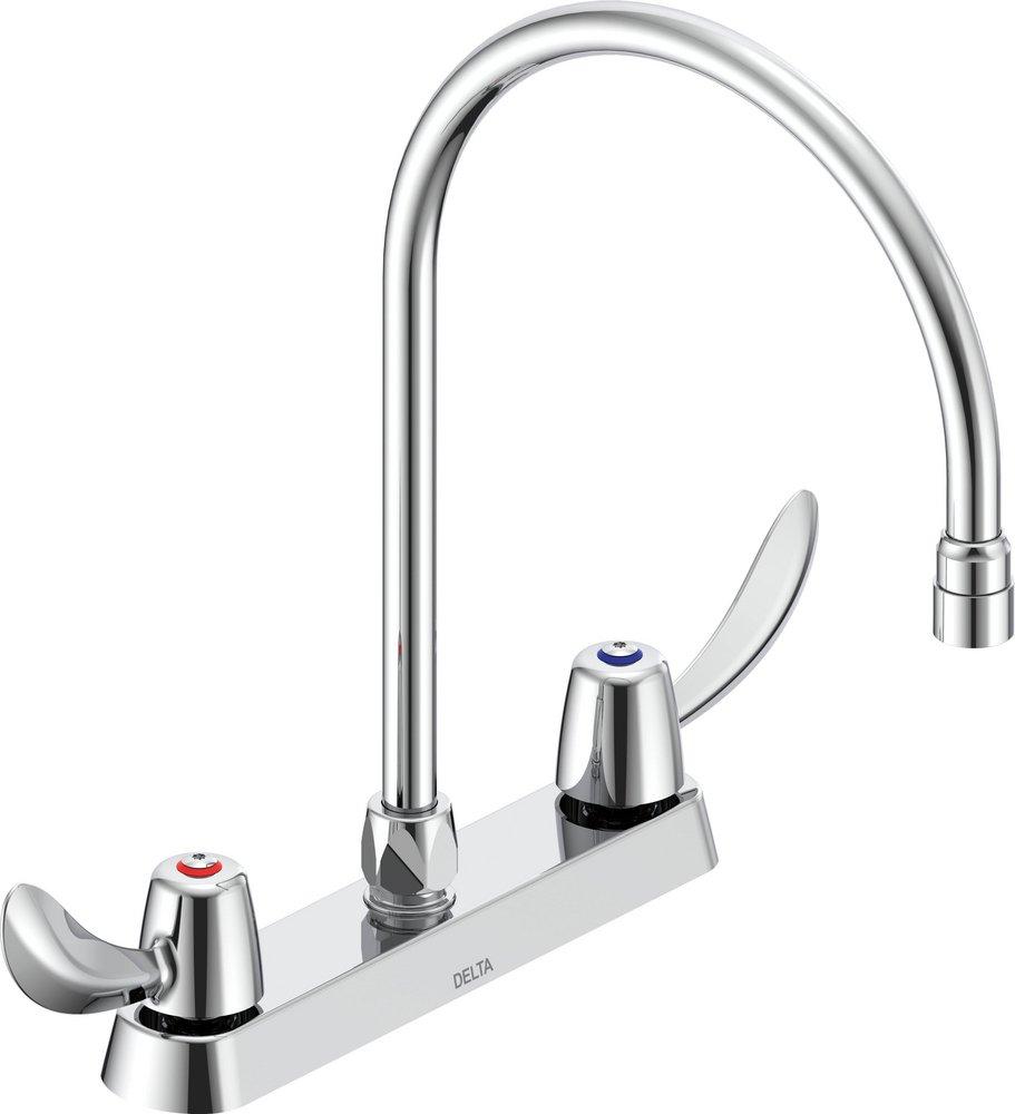 Delta Faucet Polished Chrome Two Handle Wristblade Deck Mount Service Faucet 