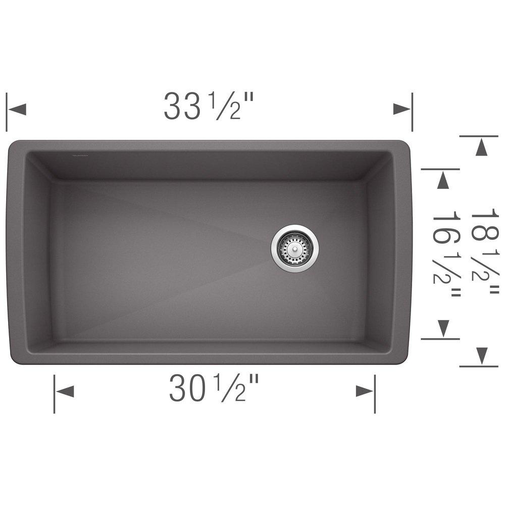 BLANCO Cinder 32-1/2 x 18-1/2 in. No-Hole Composite Single Bowl Undermount Kitchen Sink 