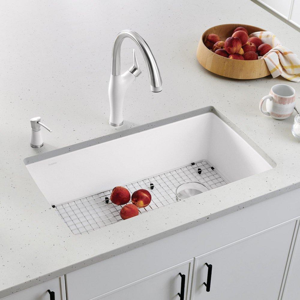 BLANCO White 32-1/2 x 18-1/2 in. No-Hole Composite Single Bowl Undermount Kitchen Sink 
