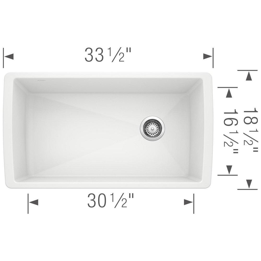 BLANCO White 32-1/2 x 18-1/2 in. No-Hole Composite Single Bowl Undermount Kitchen Sink 