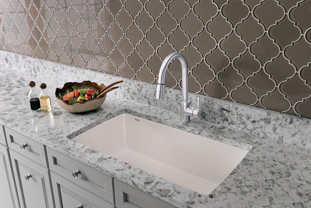 BLANCO White 32-1/2 x 18-1/2 in. No-Hole Composite Single Bowl Undermount Kitchen Sink 