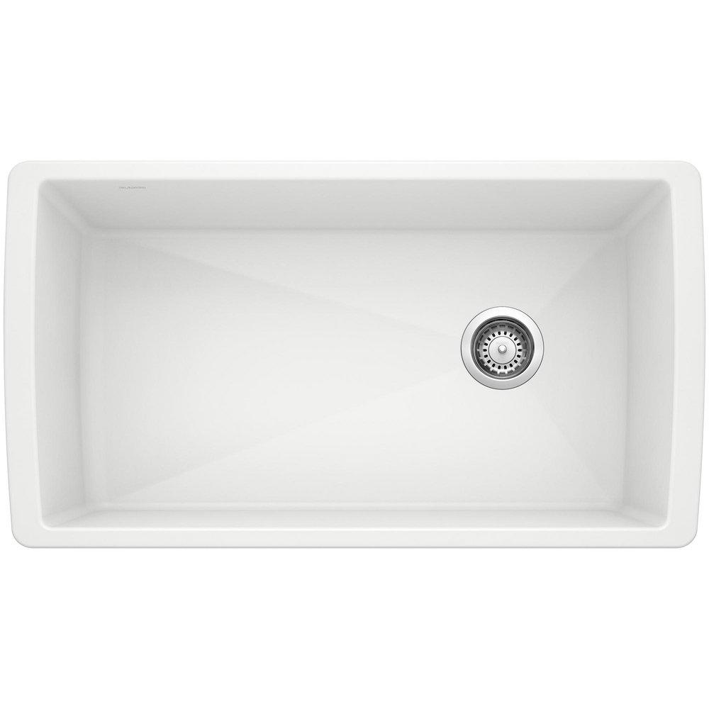 BLANCO White 32-1/2 x 18-1/2 in. No-Hole Composite Single Bowl Undermount Kitchen Sink 