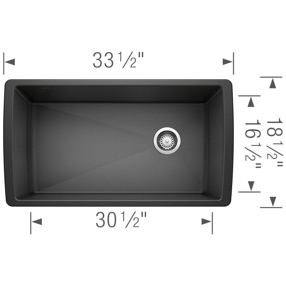 BLANCO Anthracite 32-1/2 x 18-1/2 in. No-Hole Composite Single Bowl Undermount Kitchen Sink 