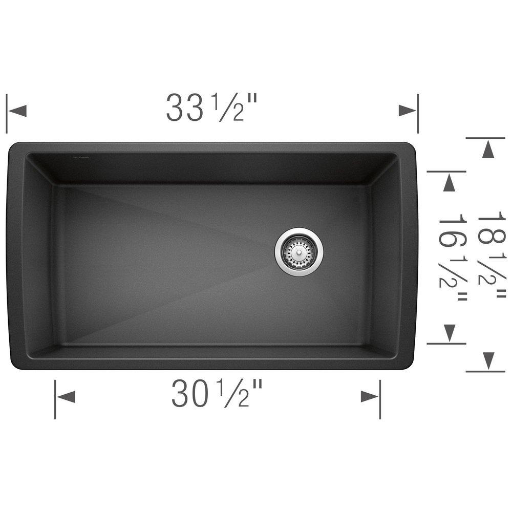 BLANCO Anthracite 32-1/2 x 18-1/2 in. No-Hole Composite Single Bowl Undermount Kitchen Sink 