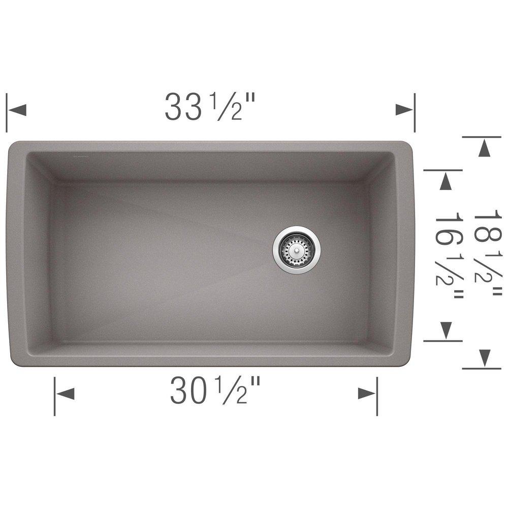 BLANCO Metallic Grey 32-1/2 x 18-1/2 in. No-Hole Composite Single Bowl Undermount Kitchen Sink 