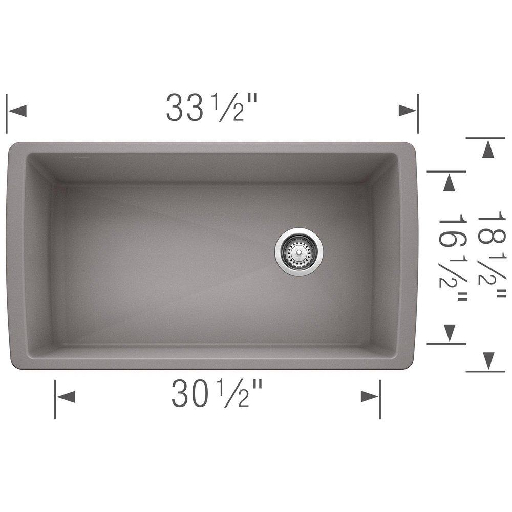 BLANCO Metallic Grey 32-1/2 x 18-1/2 in. No-Hole Composite Single Bowl Undermount Kitchen Sink 