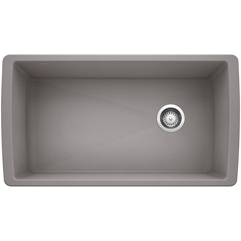 BLANCO Metallic Grey 32-1/2 x 18-1/2 in. No-Hole Composite Single Bowl Undermount Kitchen Sink 