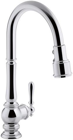 Single Handle Pull Down Kitchen Faucet in Polished Chrome