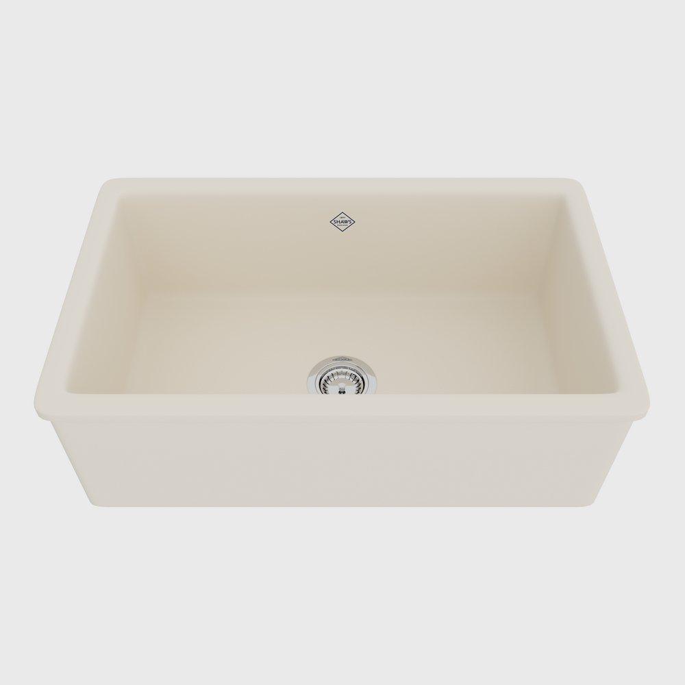 Shaws Parchment 30 x 18-1/8 in. No Hole Fireclay Single Bowl Dual Mount Kitchen Sink 
