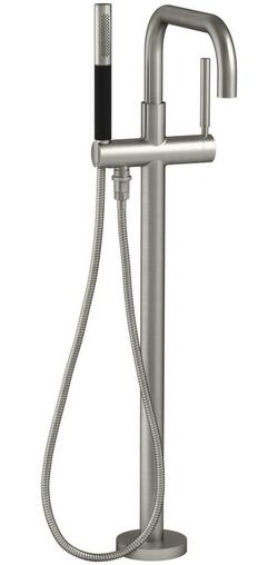 Single Handle Floor Mount Tub Filler with Hand Shower in Vibrant&reg; Brushed Nickel