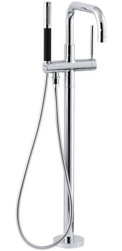 Single Handle Floor Mount Tub Filler with Hand Shower in Polished Chrome