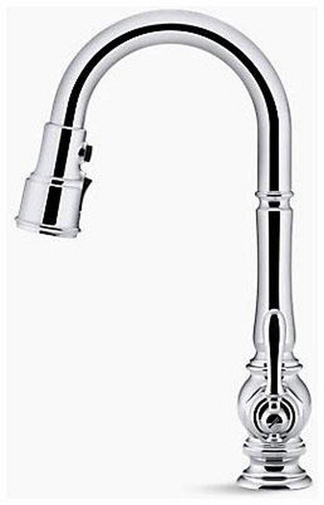 KOHLER Vibrant&reg; Polished Nickel Single Handle Pull Down Kitchen Faucet with Three-Function Spray, Magnetic Docking and Sweep Spray Technology 