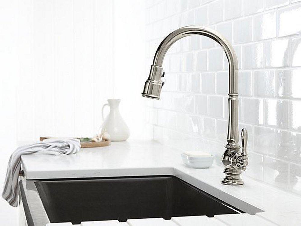 KOHLER Vibrant Polished Nickel Single Handle Pull Down Kitchen Faucet 