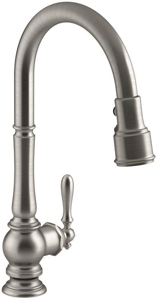 KOHLER Vibrant&reg; Stainless Single Handle Pull Down Kitchen Faucet with Three-Function Spray, Magnetic Docking and Sweep Spray Technology 