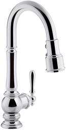 KOHLER Polished Chrome Single Handle Pull Down Kitchen Faucet with Three-Function Spray, Magnetic Docking and Sweep Spray Technology 