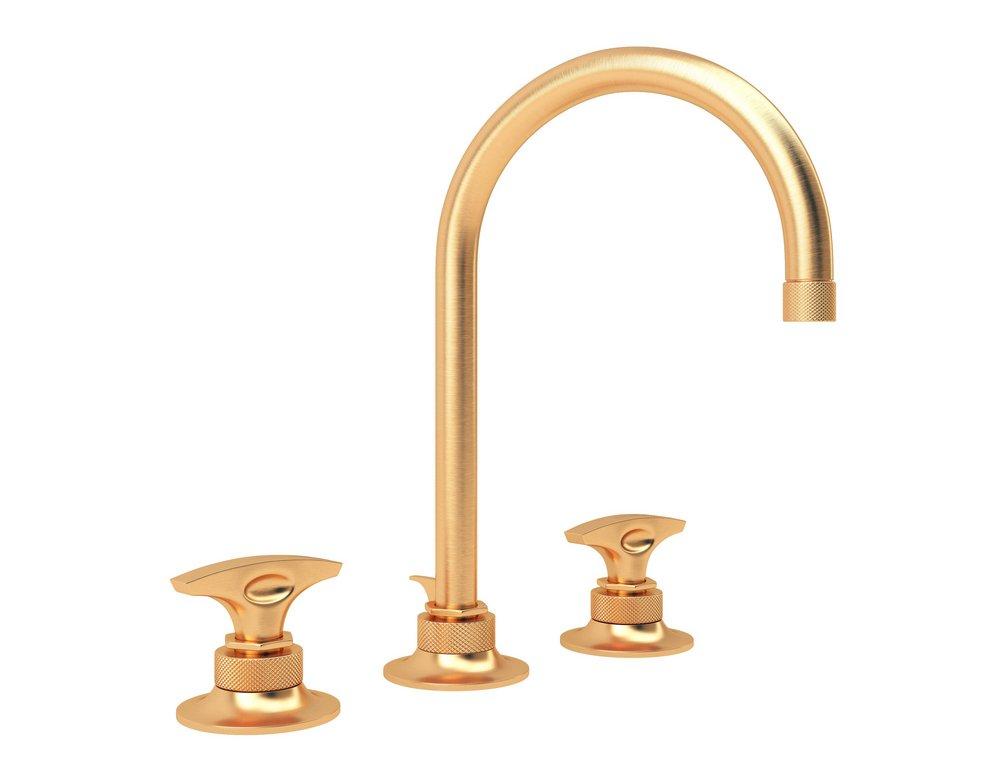 ROHL&reg; Satin Gold Two Handle Widespread Bathroom Sink Faucet 