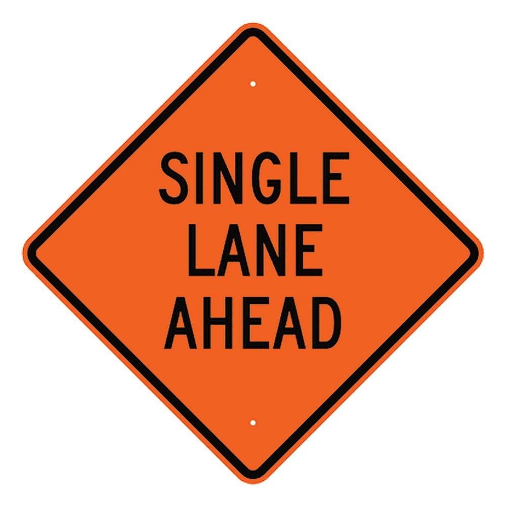 Fluorescent Orange SIGN Single LANE AHEAD 