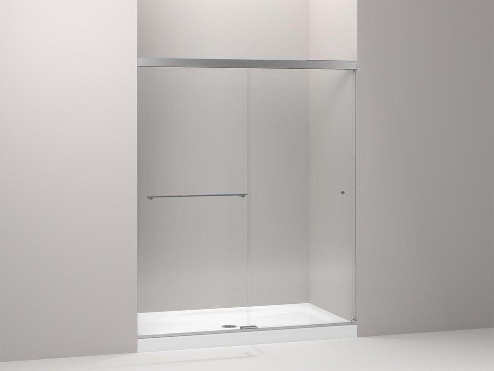 KOHLER Bright Polished Silver 59-5/8 in. Sliding Shower Door with Crystal Clear Glass 