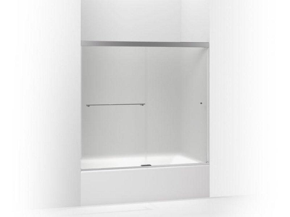 KOHLER Bright Polished Silver Sliding Bath Door with Frosted Glass 