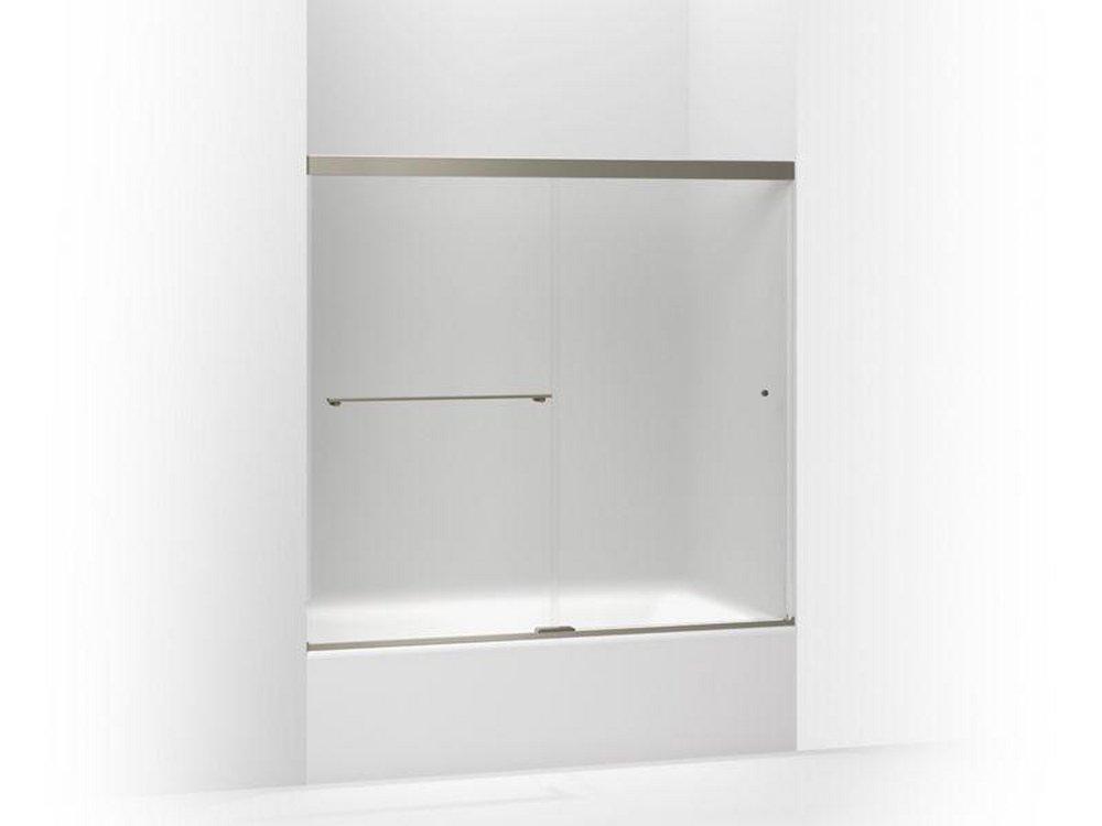 KOHLER Anodized Brushed Nickel 55-1/2 in. Frameless Frosted Tempered Glass Sliding Bath Door 