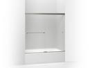 KOHLER Anodized Brushed Nickel 55-1/2 in. Frameless Frosted Tempered Glass Sliding Bath Door 