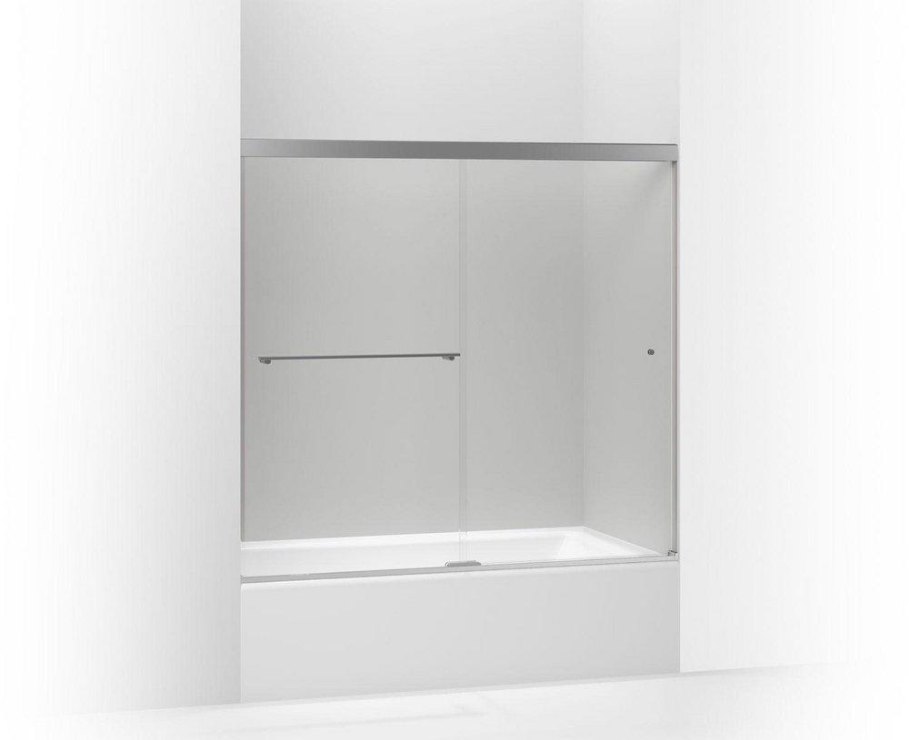 KOHLER Bright Polished Silver 62 in. Sliding Bath Door with Crystal Clear Glass 