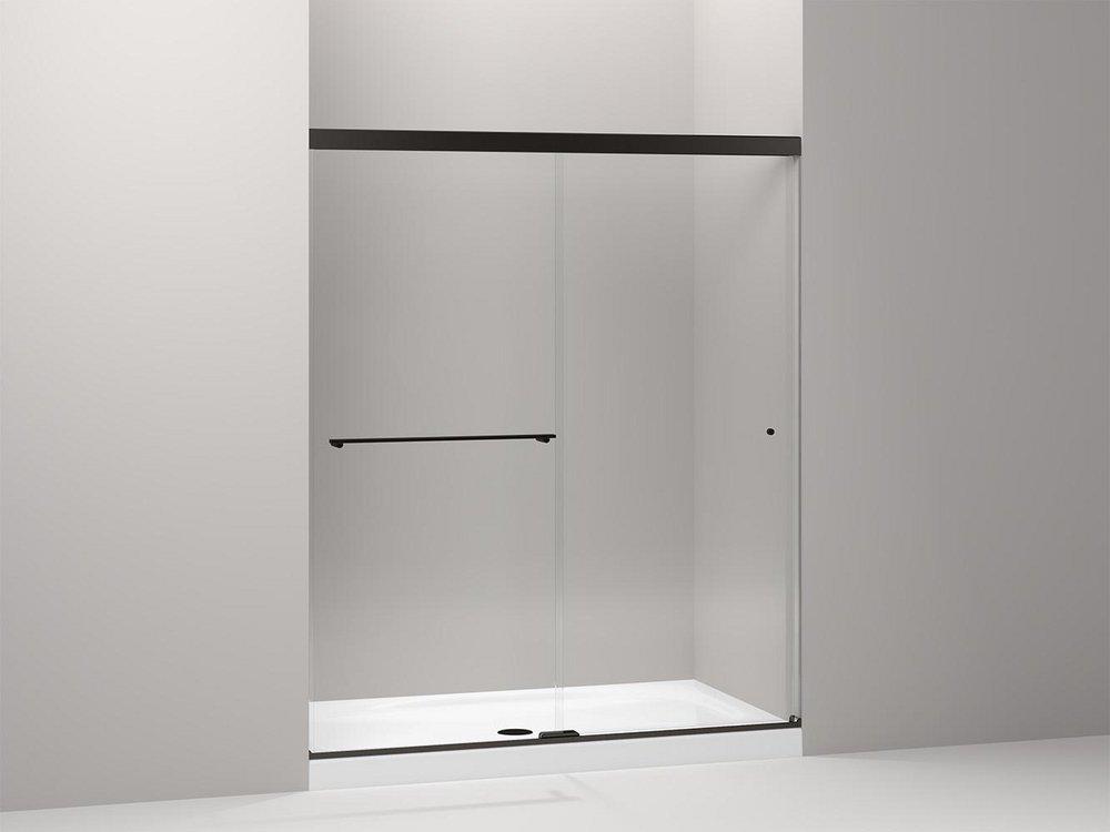 KOHLER Anodized Dark Bronze 59-5/8 in. Sliding Shower Door with Crystal Clear Glass 