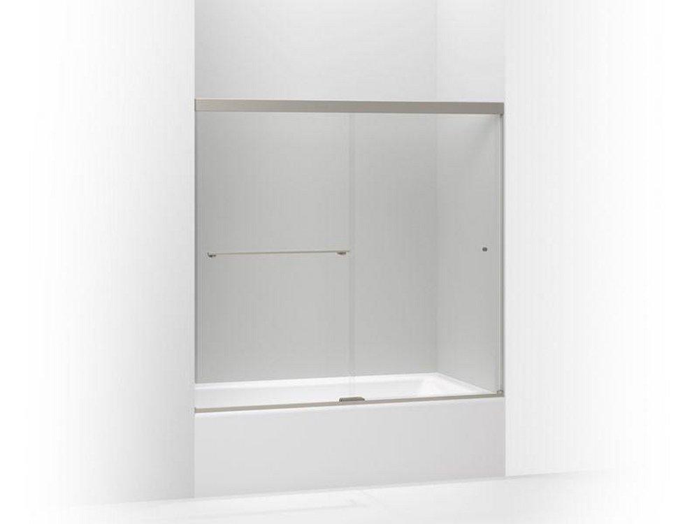 KOHLER Anodized Brushed Nickel 62 in. Sliding Bath Door with Crystal Clear Glass 