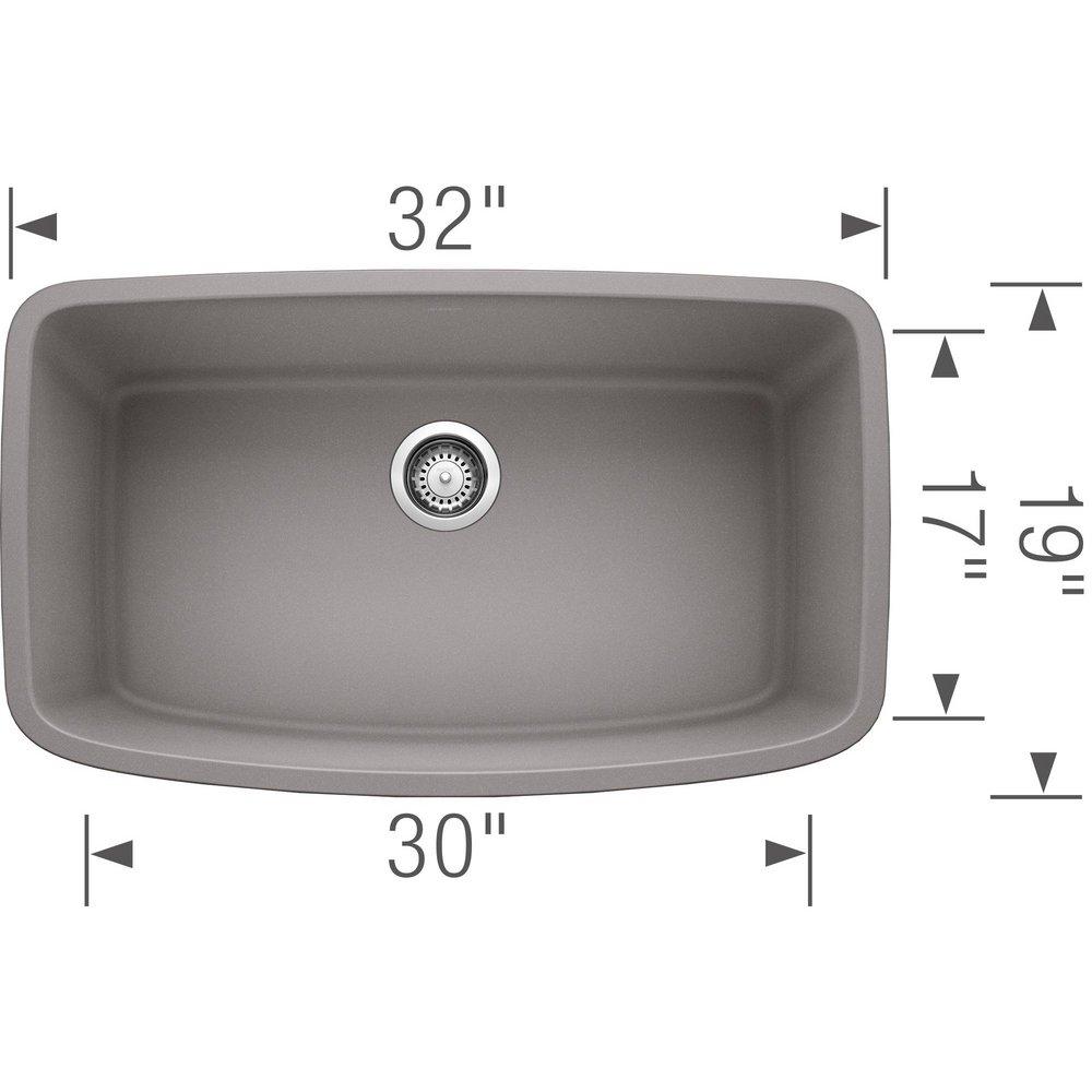BLANCO Metallic Grey 32 x 19 in. No Hole Composite Single Bowl Undermount Kitchen Sink 