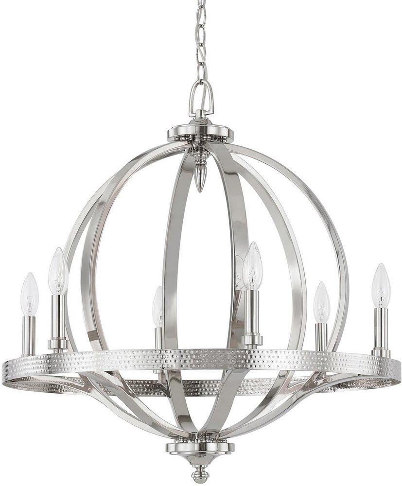 Capital Lighting Polished Nickel 26-1/2 in. 6-Light Candelabra E-12 Base Incandescent Pendant 
