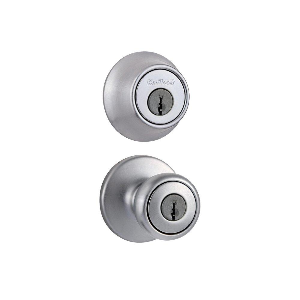 Kwikset Satin Chrome Combo Pack Knob and Cylinder Deadbolt 