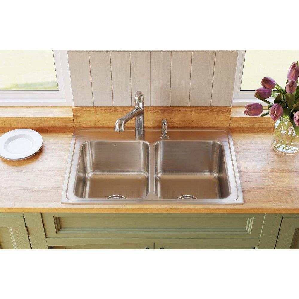 Elkay Lustrous Satin 33 x 22 in. Stainless Steel Double Bowl Drop-in Kitchen Sink in Lustrous Satin 