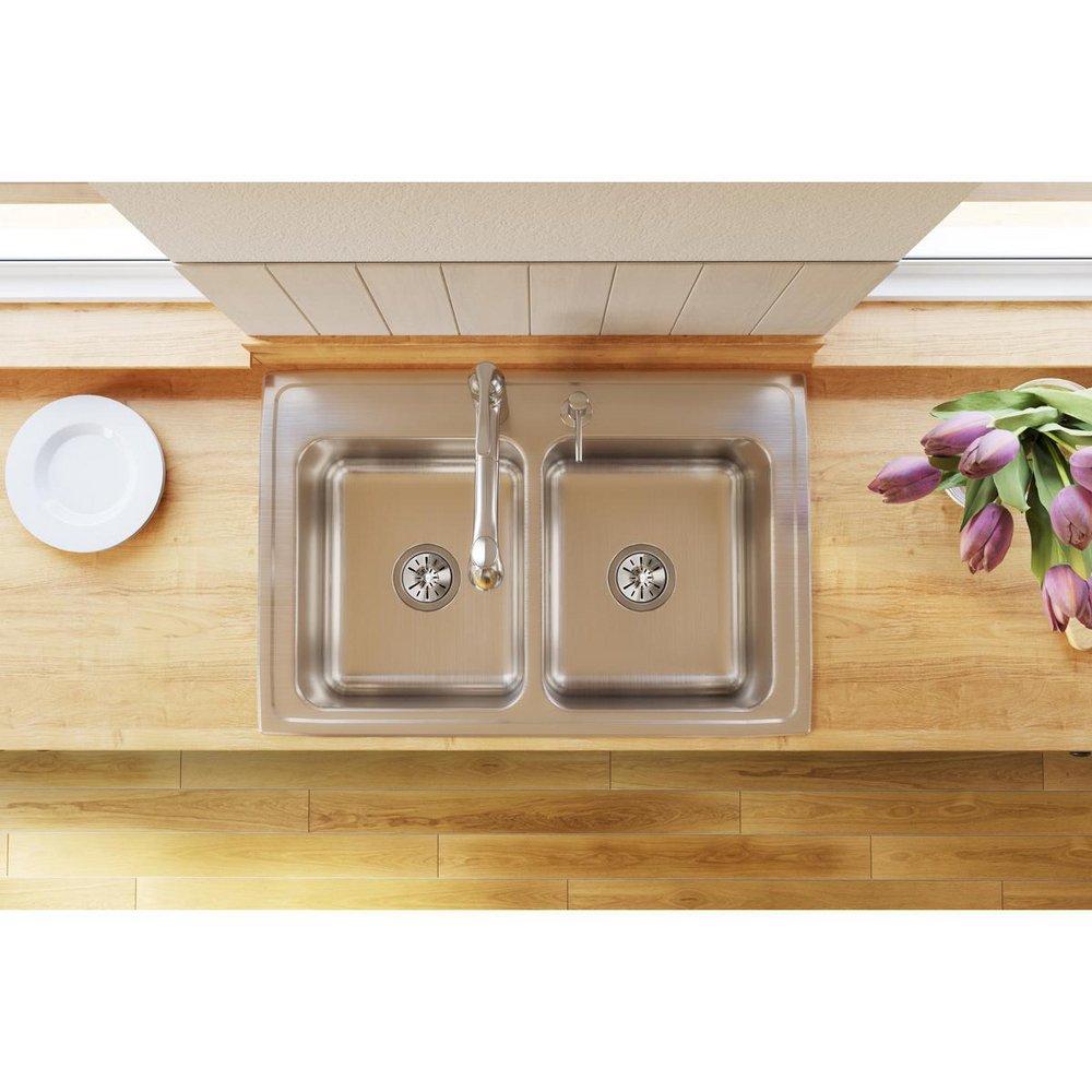 Elkay Lustrous Satin 33 x 22 in. Stainless Steel Double Bowl Drop-in Kitchen Sink in Lustrous Satin 