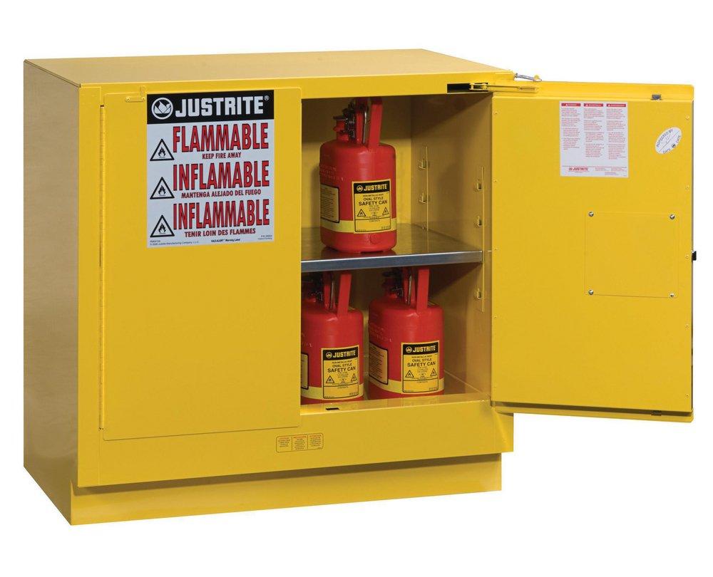 Justrite Yellow Self Close Countertop Cabinet 