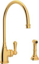 Single Handle Kitchen Faucet with Side Spray in Unlacquered Brass