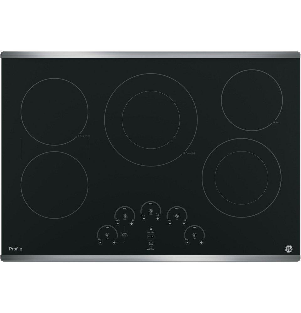 GE&reg; Stainless Steel on Black 5 Burner Smoothtop Cooktop 