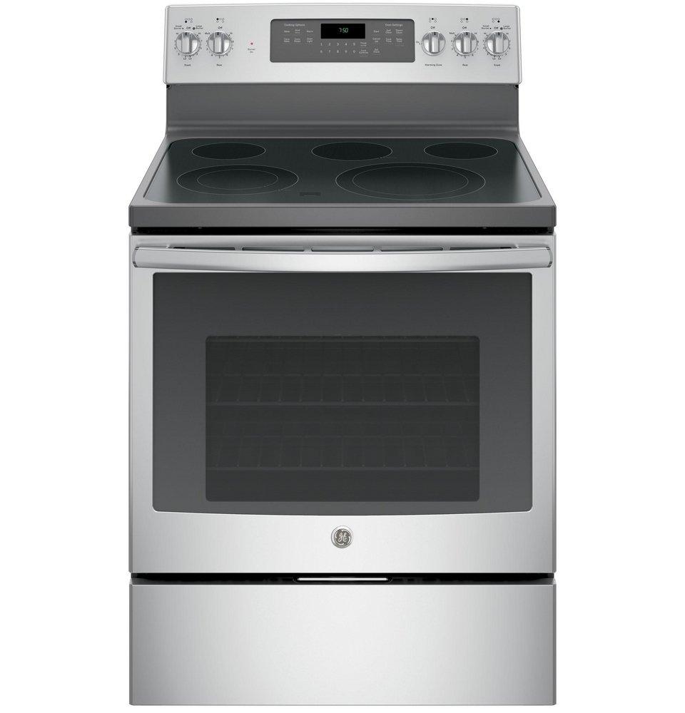 GE&reg; Stainless Steel/Grey 29-7/8 in. Electric 5-Burner Radiant Smoothtop Freestanding Range 